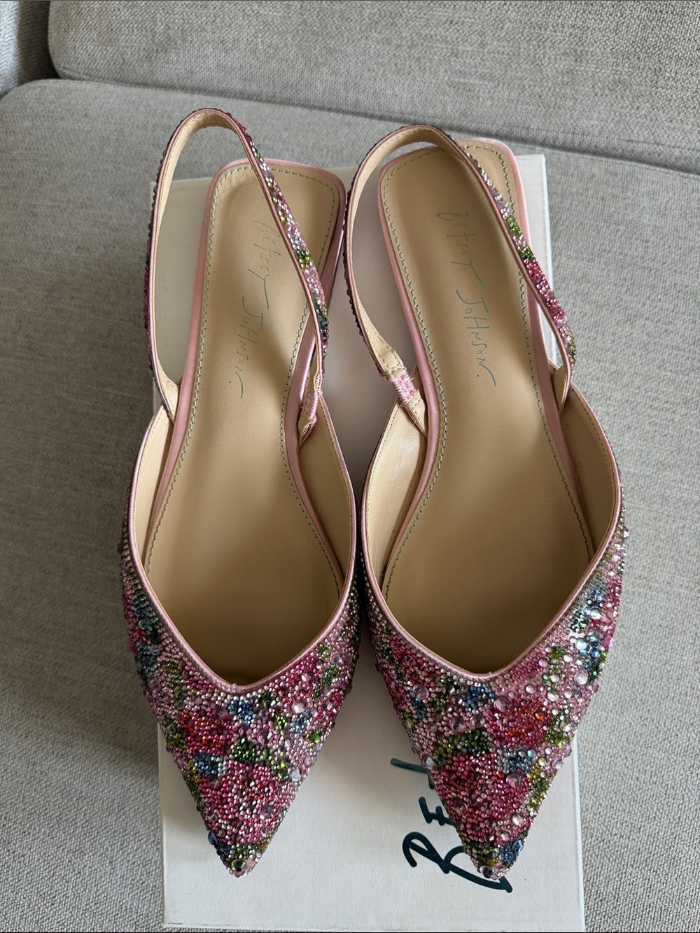Betsey Johnson Pink Beaded Pointed-Toe Slingback Mules - Picture 4 of 10